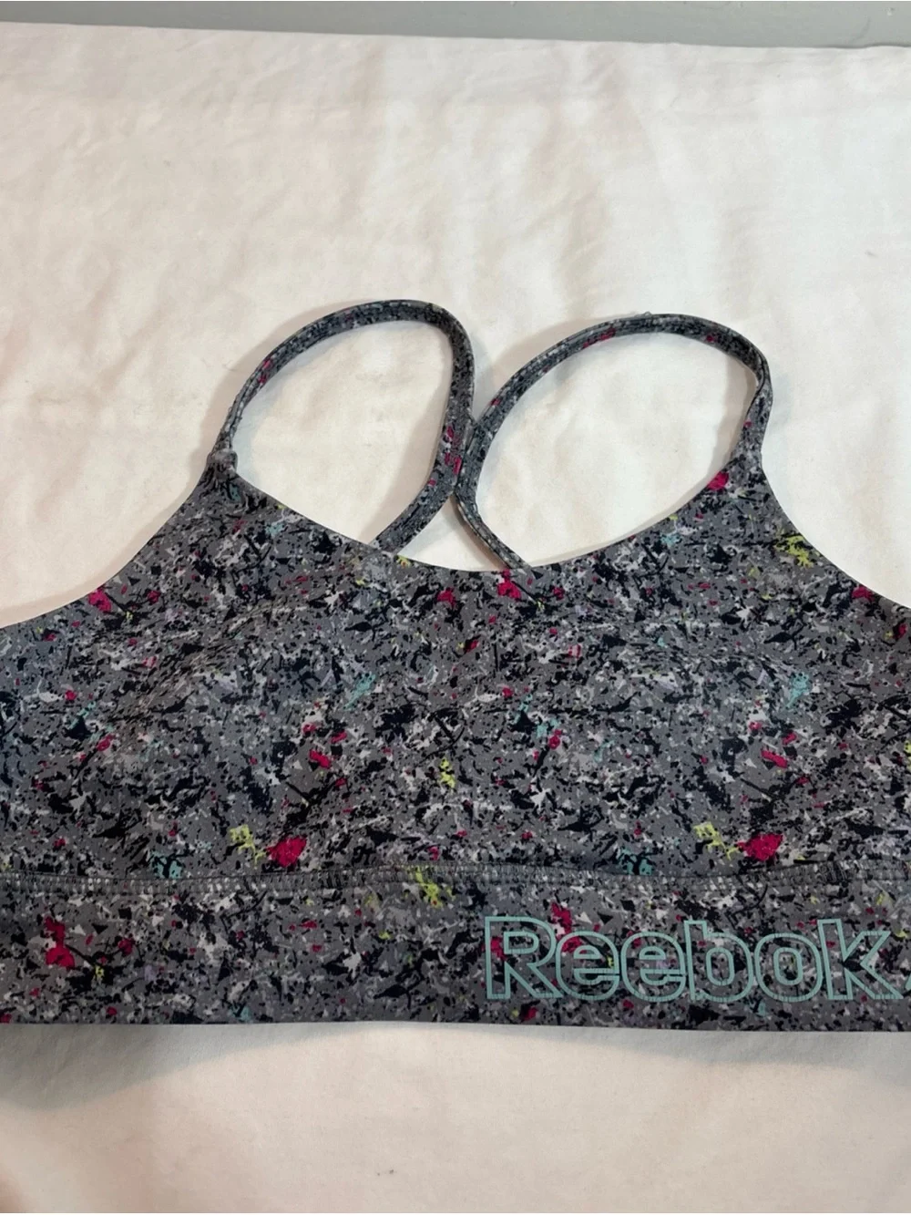 Reebok Women's Gray Speckled Swim Top - Pink & Teal Accent. Girls 10-12. 0172